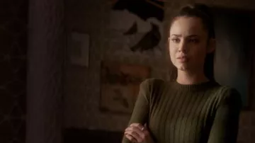 Topshop Rib Sweater in Olive worn by Ava Jalali (Sofia Carson) in Pretty Little Liars: The Perfectionists (S01E04)