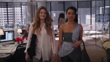 JW Anderson One Shoulder Striped Crepe And Silk Twill Peplum Top worn by Kat Edison (Aisha Dee) in The Bold Type (S01E05)