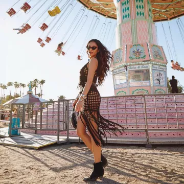 Golden Goose Santiago Boots worn by Shay Mitchell at Coachella Festival April 13, 2019