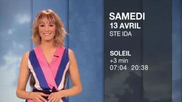 La Robe courte ceinturée à larges rayures portée par Stéphanie Duval dans Météo (M6) du 12/04/2019
