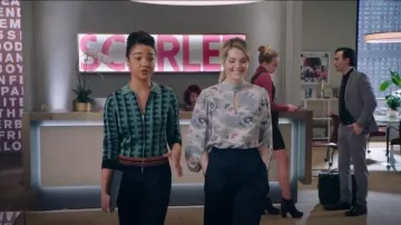 Co Mock Neck Silk Kimono Blouse worn by Sutton Brady (Meghann Fahy) in The Bold Type (S02E01)