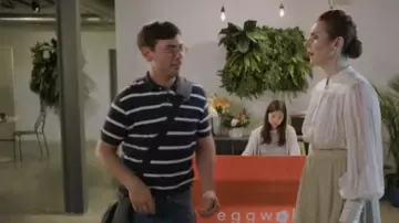 Ralph Lauren Men’s Striped Classic-Fit Mesh Polo Shirt worn by Ryan Hayes (Ryan O’Connell) in Special (S01E01)