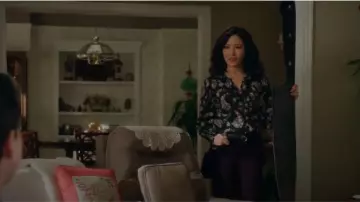 Rebecca Taylor Jewel-Neck Floral-Print Blouse worn by Jessica Huang (Constance Wu) in Fresh Off the Boat (S05E22)