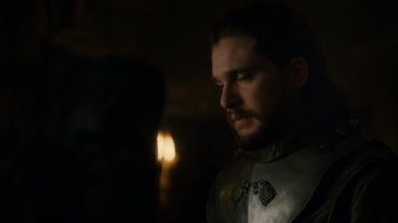 The replica of the armor worn by Jon Snow (Kit Harington) in Game of Thrones S08E01