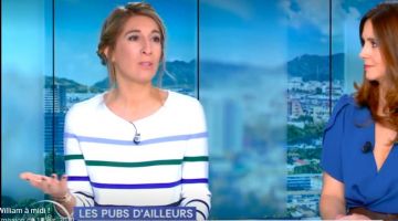 Le pull blanc à rayures colorées de Caroline Delage dans William à midi le 19.04.2019