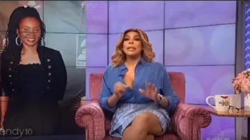 Nina Ricci Blue and white striped asymmetrical skirt worn by Wendy Williams in The Wendy Williams Show