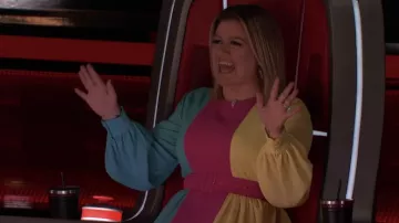 Emilia Wickstead Colour Block Vestido largo usado por Kelly Clarkson en The Voice 2019