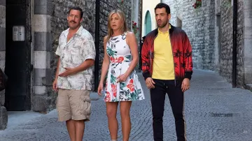 Jennifer Aniston's floral dress as seen in Murder Mystery