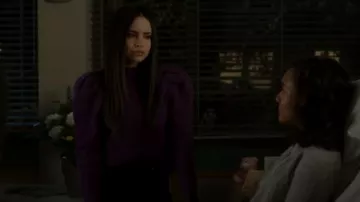 Sandro  Hibou Ribbed Oversize-Shoulder Wool Sweater worn by Ava Jalali (Sofia Carson) in Pretty Little Liars: The Perfectionists (S01E06)