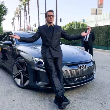 Givenchy Double breasted slim fit metallic jacquard suit worn by Robert Downey Jr. for Avengers Endgame World Premiere April 22, 2019