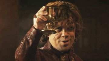 The replica of the cup in a tin of Tyrion Lannister (Peter Dinklage) in Game of Thrones S03E08