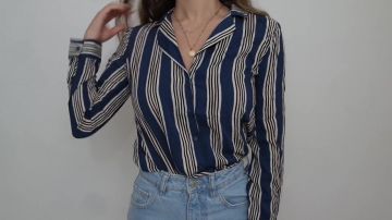 A blouse with stripes of Only Carla's Makeup in her video YouTube BIG HAUL, SPRING 2019