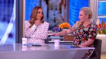 Alessandra Rich Asymmetric polka-dot silk Dress worn by Sunny Hostin on The View April 10, 2019