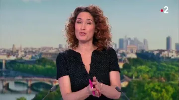 El vestido de rafia negra de Marie-Sophie Lacarrau en Journal de 13 heures el 02.05.2019