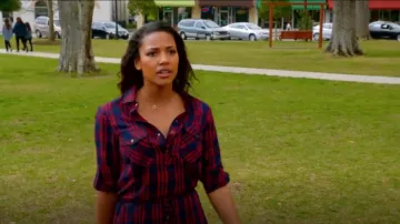 Zara Gathered Waist Checked Shirt Dress worn by Eva Sinclair (Kylie Bunbury) in Under the Dome (S03E01)