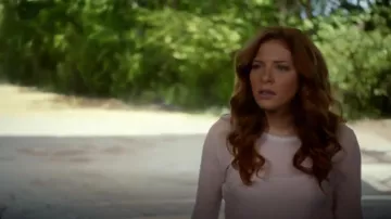 Rag & Bone Medium Lynsey Split Back Blush Sweater worn by Julia Shumway (Rachelle Lefevre) in Under the Dome (S03E05)