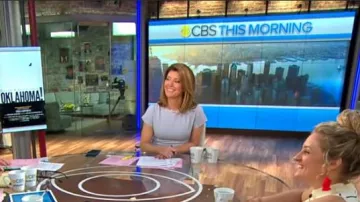 Teri Jon by Rickie Freeman Crepe Peplum Dress worn by Norah O'Donnell on CBS This Morning May 2, 2019