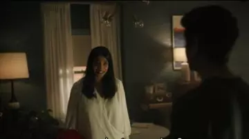 L’Agence wrap front blouse worn by Rena (Amara Karan) in The Twilight Zone (S01E01)