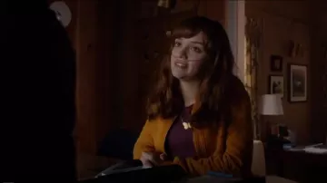 Anthropologie Jacquard Bomber worn by Emma Decody (Olivia Cooke) in Bates Motel (S03E07)