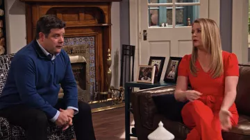 J. Crew Short sleeve wrap red jumpsuit worn by Liz (Melissa Joan Hart) in No Good Nick (S01E10)
