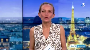 Camisa estampada sin mangas de Sandrine Aramon en Soir 3 el 05.05.2019