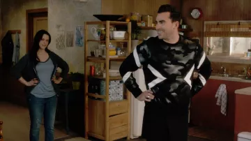 Neil Barrett Neoprene Camouflage Printed Sweatshirt worn by David Rose (Dan Levy) in Schitt's Creek (S03E11)