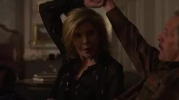 Givenchy Pussy Bow Metallic Blouse worn by Diane Lockhart (Christine Baranski) in The Good Fight (S03E08)