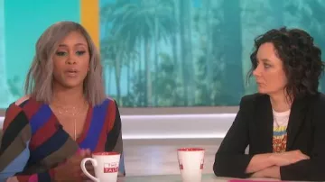 Diane von Furstenberg Stripe Silk Wrap Midi Dress worn by Eve on The Talk March 26, 2019