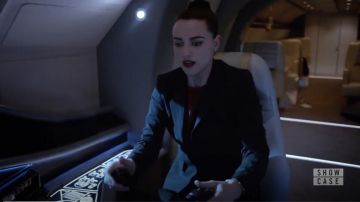 Theory Carissa Pinstripe Blazer worn by Lena Luthor (Katie McGrath) in Supergirl (S04E20)