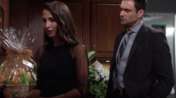 Laundry by Shelli Segal Mesh Sleeve Fit And Flare Dress worn by Christel Khalil as seen in The Young and the Restless April 2019