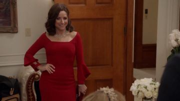 Manolo Blahnik Gothisi Crystal Buckle Satin Clutch Bag worn by Selina Meyer (Julia Louis-Dreyfus) in Veep (S07E06)