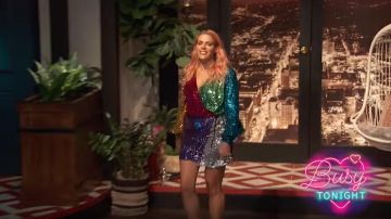 The Attico Long Sleeve Sweetheart Neck Sequin Mini Cocktail Dress worn by Busy Philipps on Busy Tonight May 6, 2018