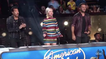Ashish Striped sequined cotton mini dress worn by Katy Perry on American Idol May 2019