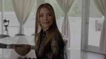 The black shirt printed palm trees Victoria Beckham worn by Dominique Deveraux (Michael Michele) in Dynasty (S02E20)