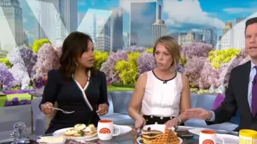 Eliza J Polka Dot Wide Leg Crepe Pants worn by Dylan Dreyer on Today May 10, 2019