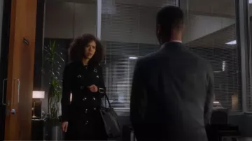 Burberry Leather Trimmed Double Breasted Wool Blend Coat worn by Allison Adams (Jasmin Savoy Brown) in For The People (S02E08)