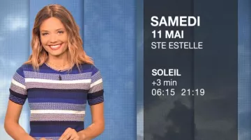 Le t-shirt à rayures bleues de Gennifer Demey dans Météo (m6) du 10/05/2019
