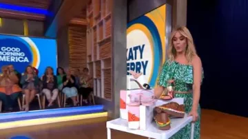 Vika Gazinskaya Cap-manches léopard-jacquard haut porté par Katy Perry sur Good Morning America Peut 08,2019