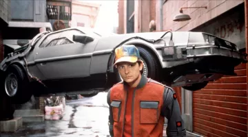 The DeLorean time machine to Marty and Doc Brown in Back to the future 2