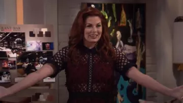 Self Portrait Floral Grid Midi Dress worn by Grace Adler (Debra Messing) in Will & Grace (S01E05)