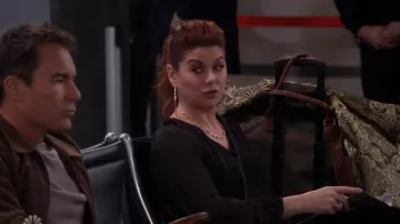 Theory Gathered silk-chiffon blouse worn by Grace Adler (Debra Messing) in Will & Grace (S02E18)