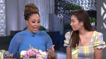 Staud Dock Puff Sleeve Cotton Top worn by Jeannie Mai on The Real May 2019