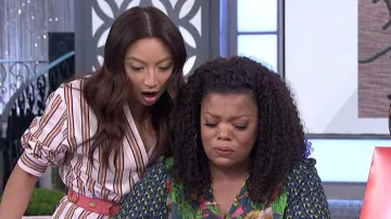 Ba&sh Nastasia Striped Wrap Dress worn by Jeannie Mai on The Real May 2019