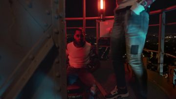 The jean DSquared2 worn by N. O. S. in the clip, The DD of NLP