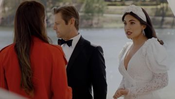the white dress wedding Alessandra Rich range by Crystal Jennings (Ana Brenda Contreras) in Dynasty (S02E22)