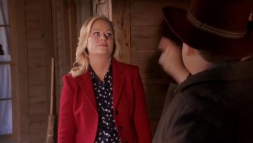 J.Crew  Silk boy shirt in french hen worn by Leslie Knope (Amy Poehler) in Parks and Recreation (S05E19)