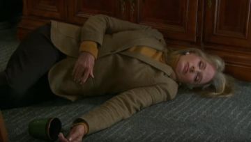 Ralph Lauren Suede-Trim Herringbone Blazer worn by Marlena Evans (Deidre Hall) as seen in Days of Our Lives March 8, 2019