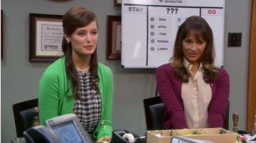 J.Crew  Jackie Cardigan in Fiesta Purple of Ann Perkins (Rashida Jones) in Parks and Recreation (S06E04)