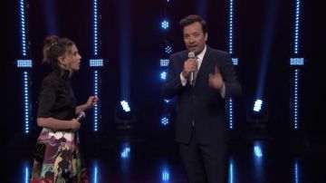 Prada Duchesse Skirt With Panorama Motif worn by Millie Bobby Brown in the Tonight Show with Jimmy Fallon May 22, 2019