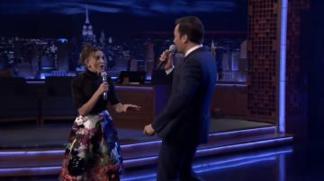 Prada High-neck satin logo Prada black top of Millie Bobby Brown on The Tonight Show with Jimmy Fallon May 22, 2019